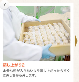 蒸し上がり2（余分な熱が入らないよう蒸し上がったらすぐに蒸し器から外します。）